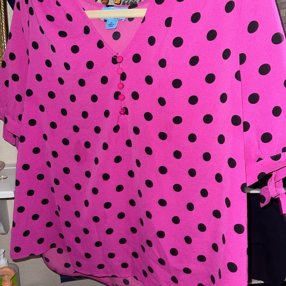 CeCe Pink and Black Oversized Boxy Blouse